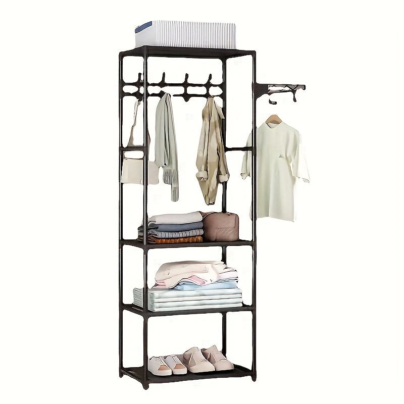 Foldable Storage Shelf With Hooks Bedroom Clothes - Temu