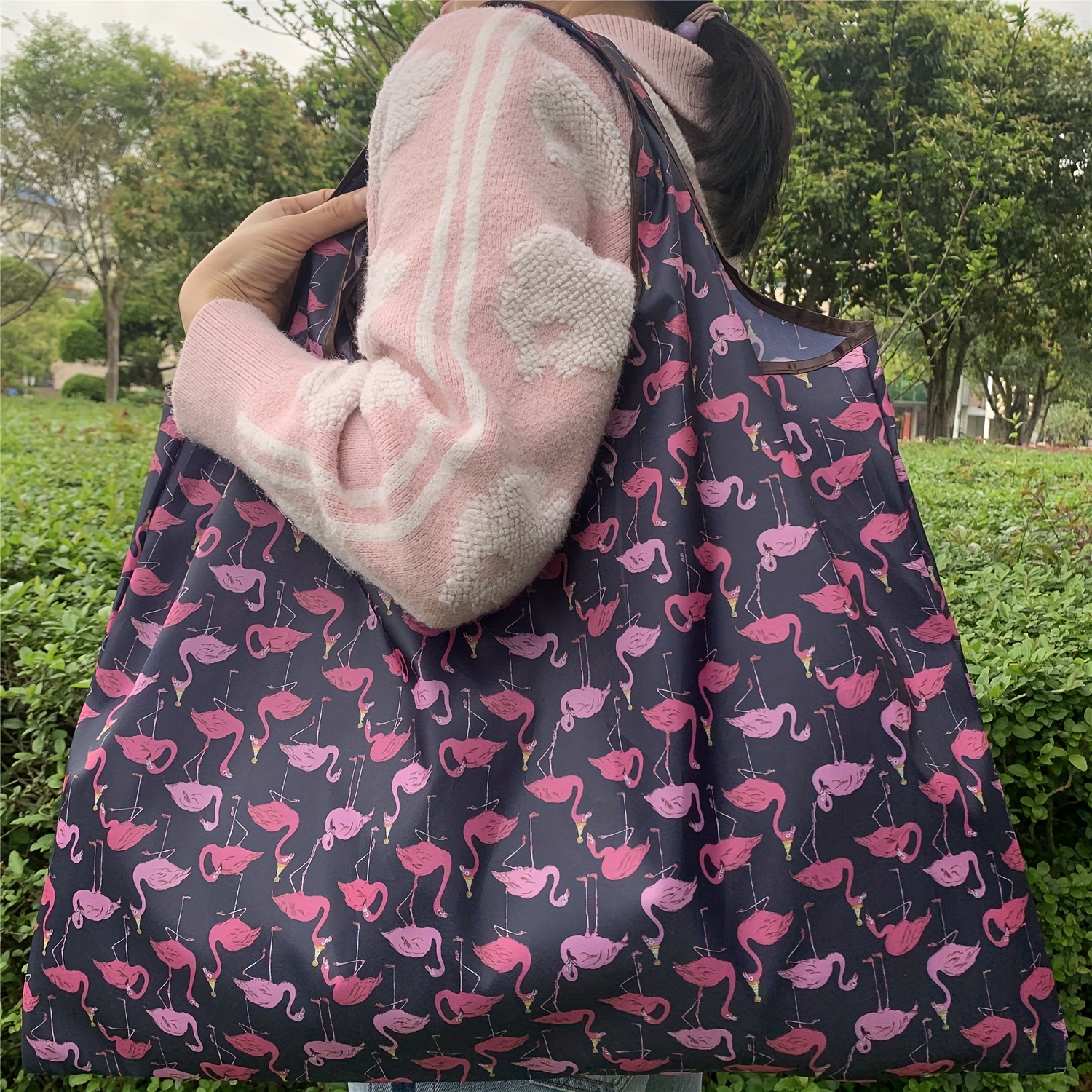 

All Over Flamingo Print Shoulder Bag, Versatile Shopper Bag, Lightweight Versatile Storage Bag