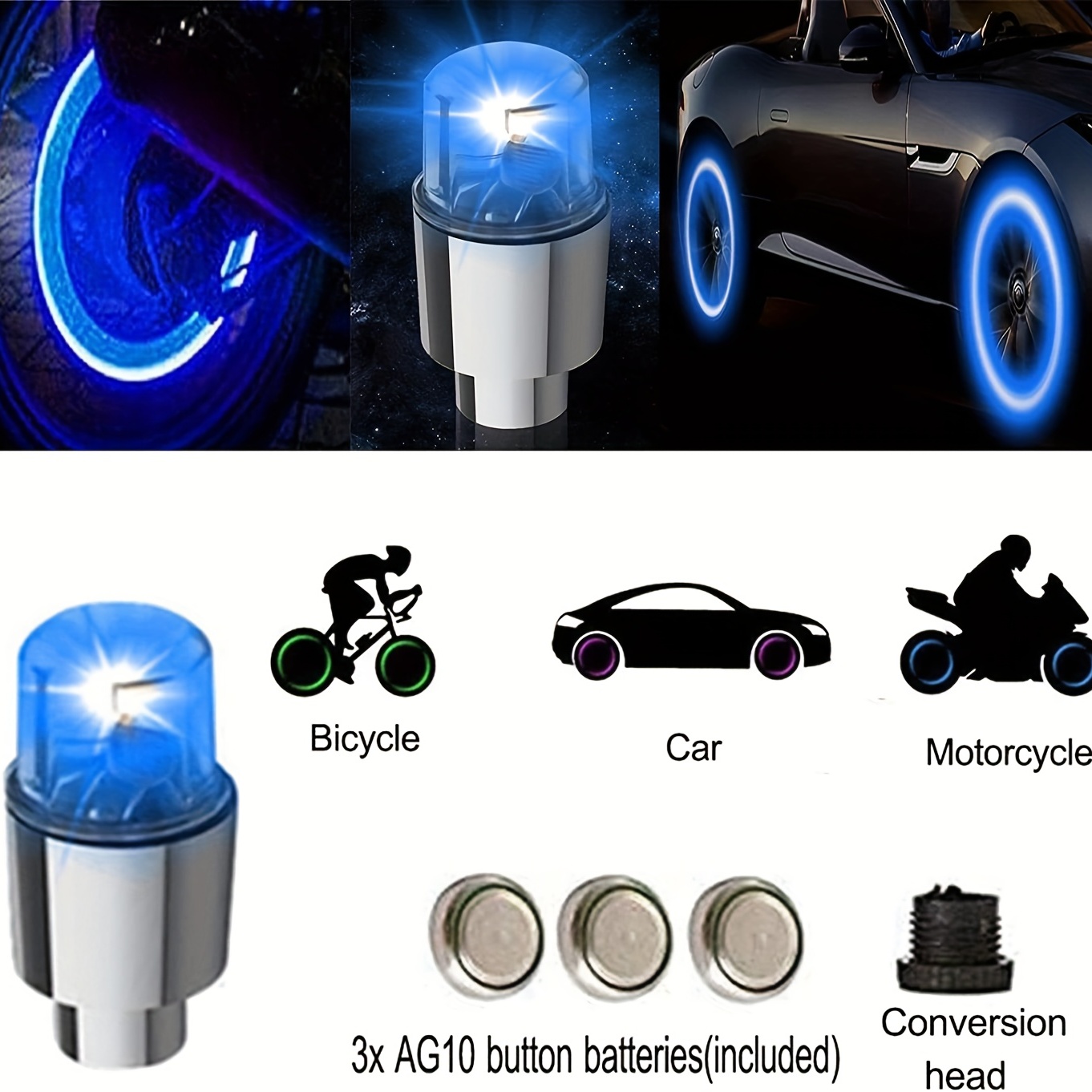 4 Luces LED para Neumático de Coche Motos Tapones de Válvula de Aire para  Carros