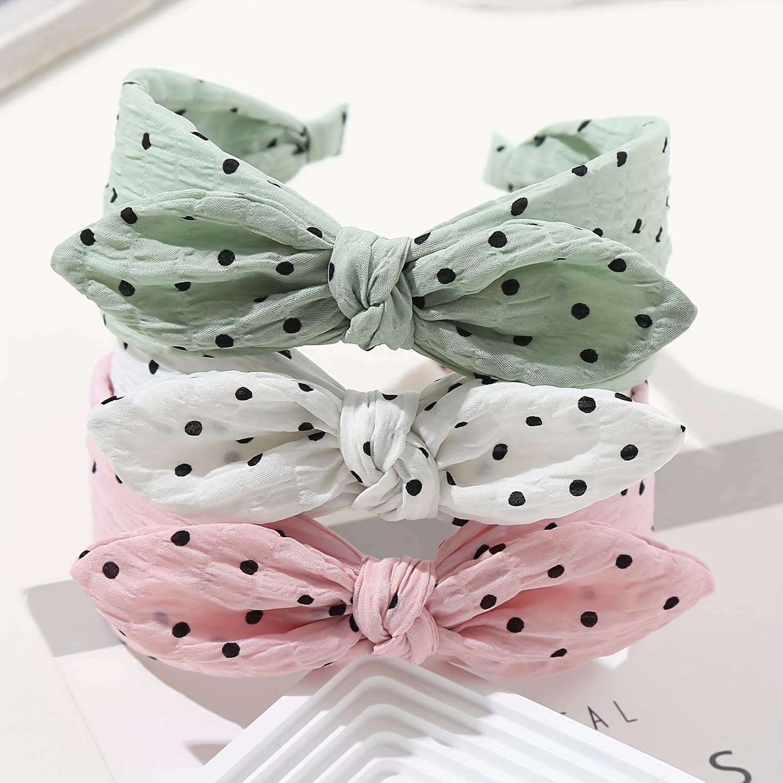 

3pcs Polka Dot Pattern Hair Band Bow Knotted Headband Simple Style Head Hoop Women Hair Accessories