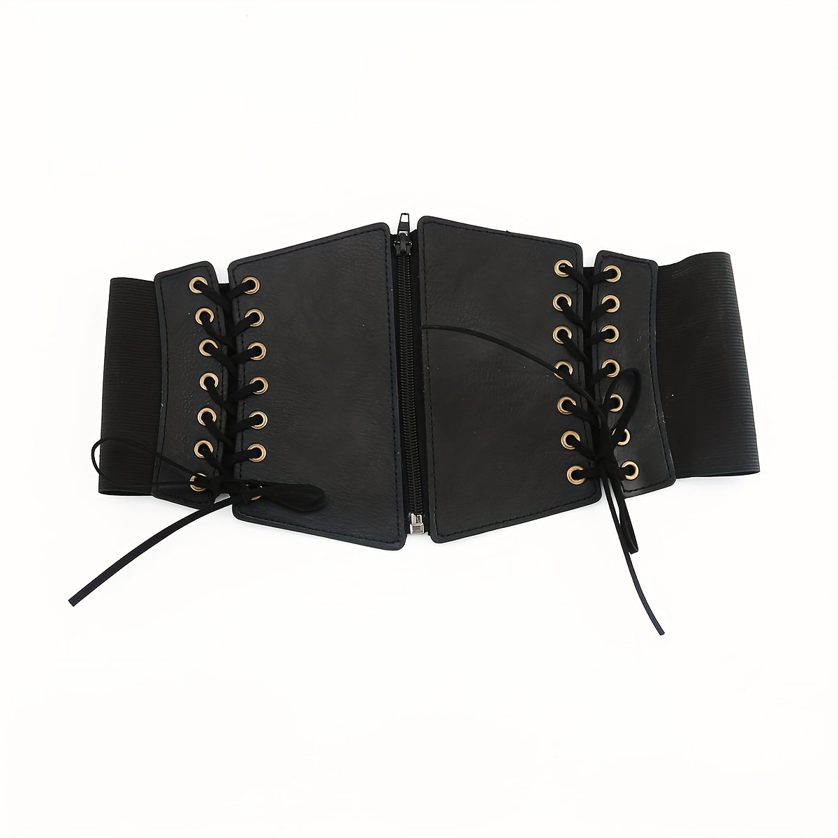 Poizen Industries Gothic Black Faux Leather Lace-Up Stretch Corset Belt