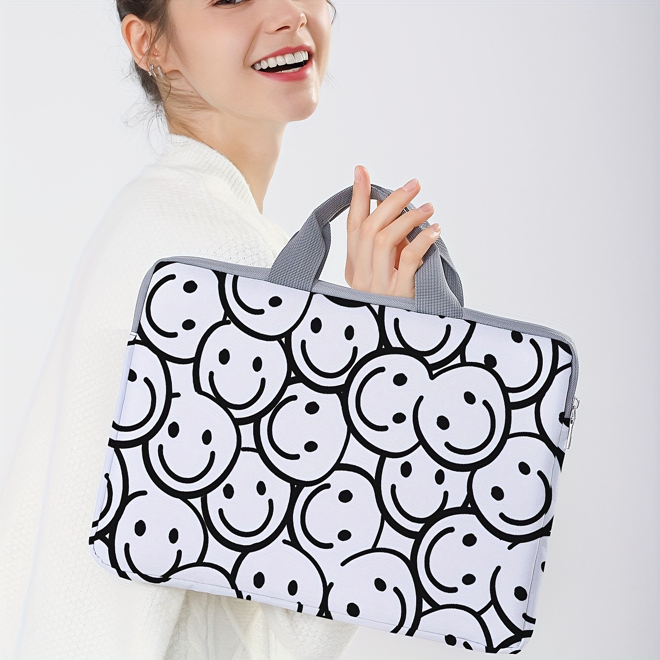 Smile Face Print Laptop Bag Simple Briefcase Laptop - Temu