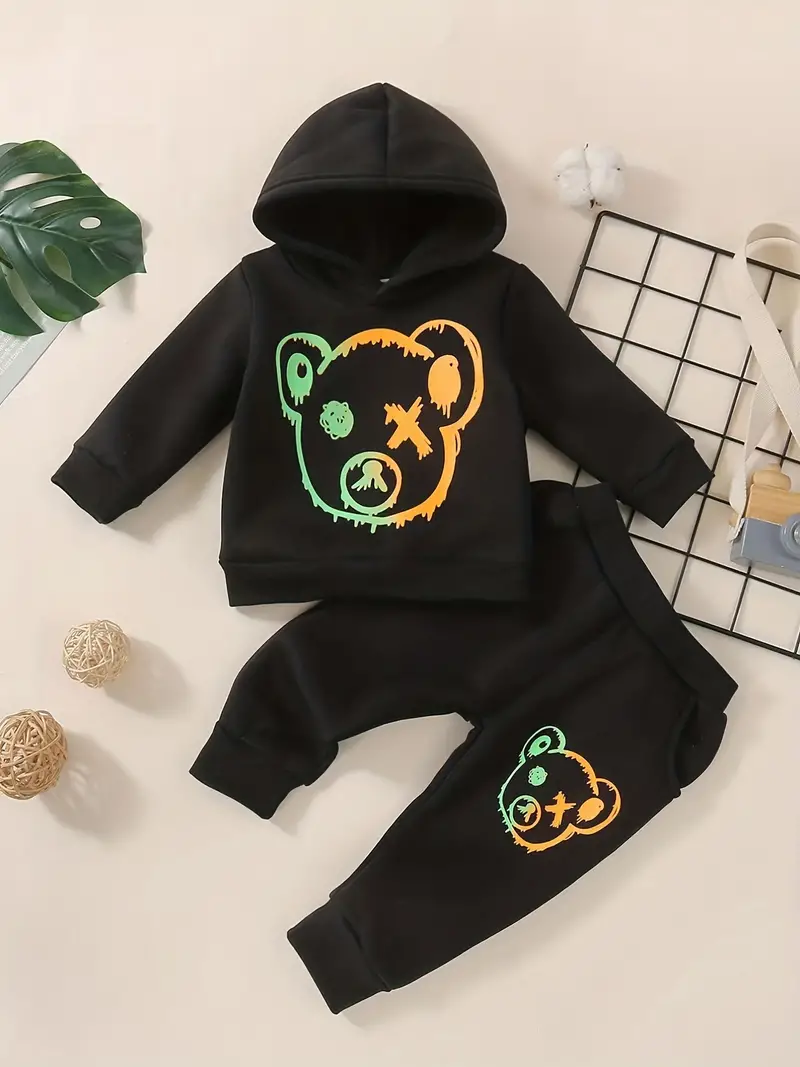 baby popular cute bear print casual outfit long sleeve sweatshirt trousers set details 3