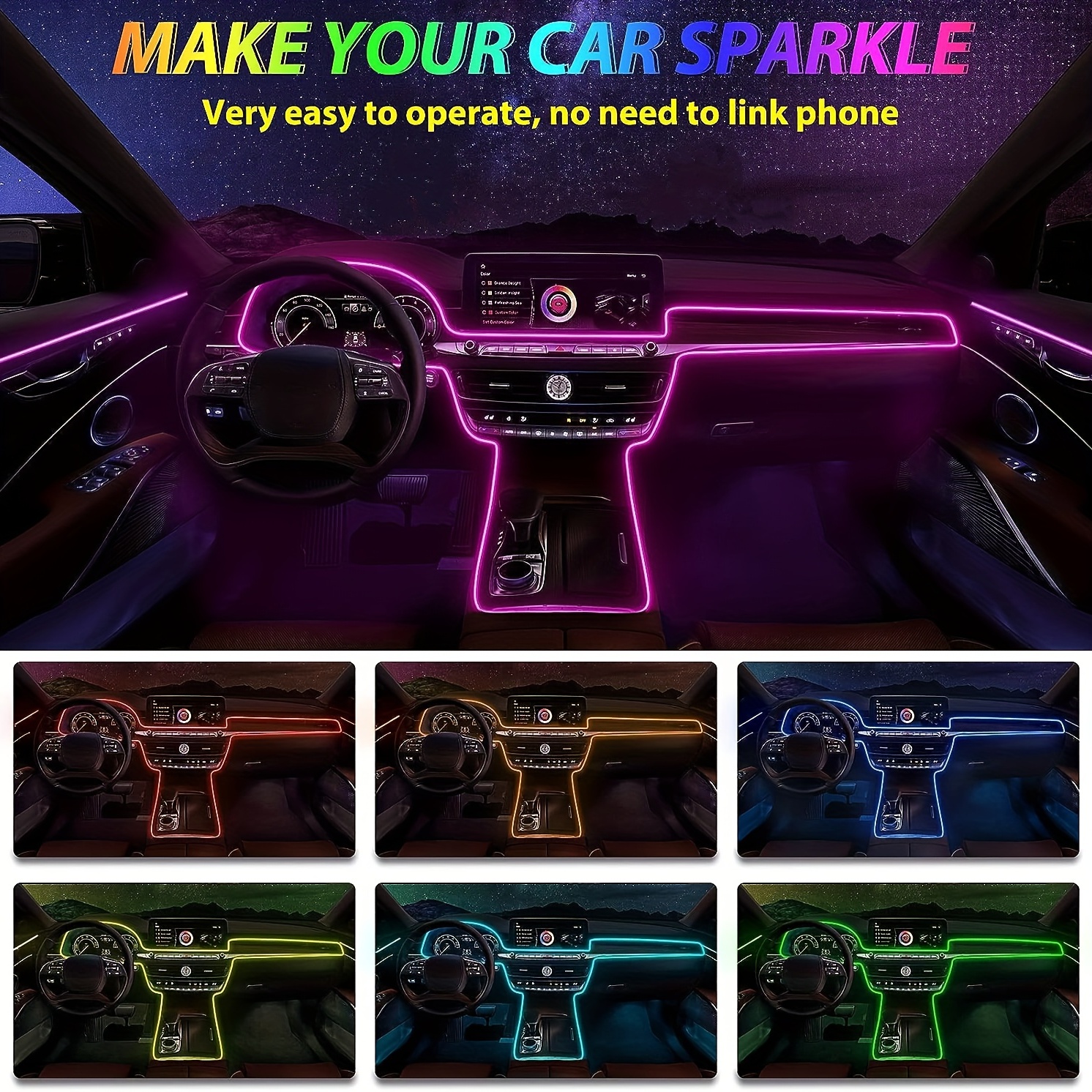 Neon Car Led Strip Light Rgb Usb Ambient Led Lighting Kit - Temu