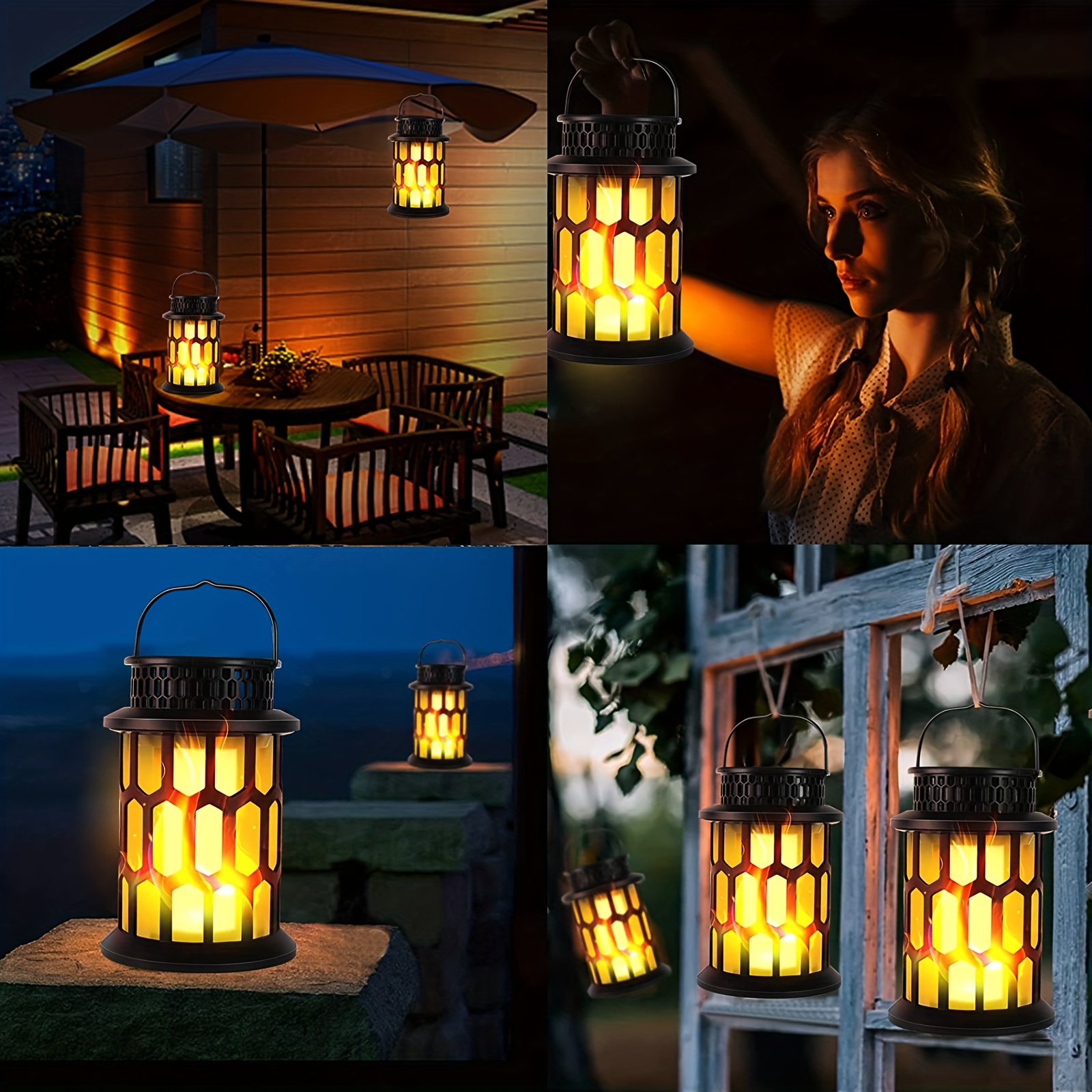 Outdoor Solar Lantern Torch Lights with Flickering Flame Waterproof Metal  LED Decorative Garden Lights Solar Tabletop Lamp for Yard Patio Pathway