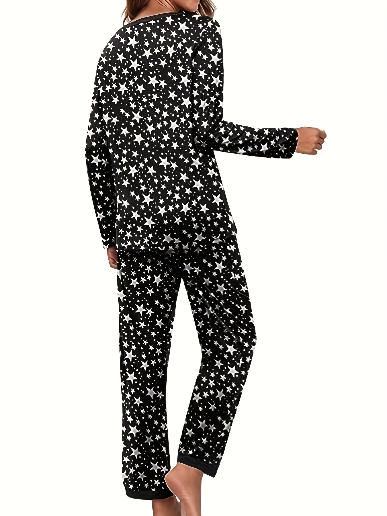 Pattern Print Lounge Set Long Sleeve Crew Neck Top & Pants Women's Loungewear