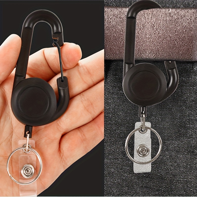 Black Retractable Pull Key Ring For Men Name Tag Card Holder - Temu
