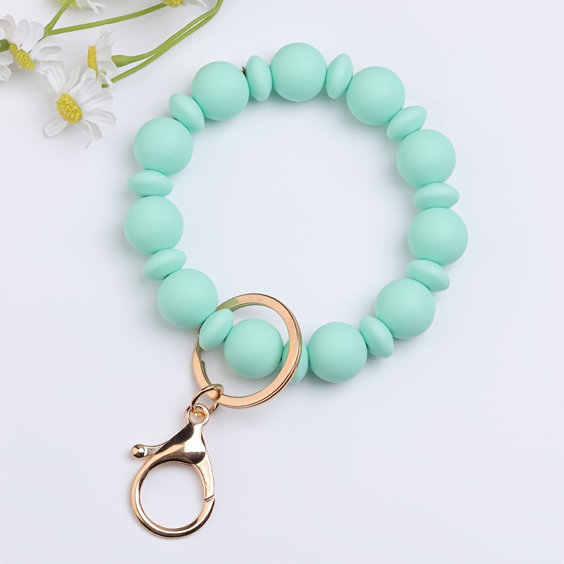 Silicone bead keychain bracelets with 2 light wood disc and