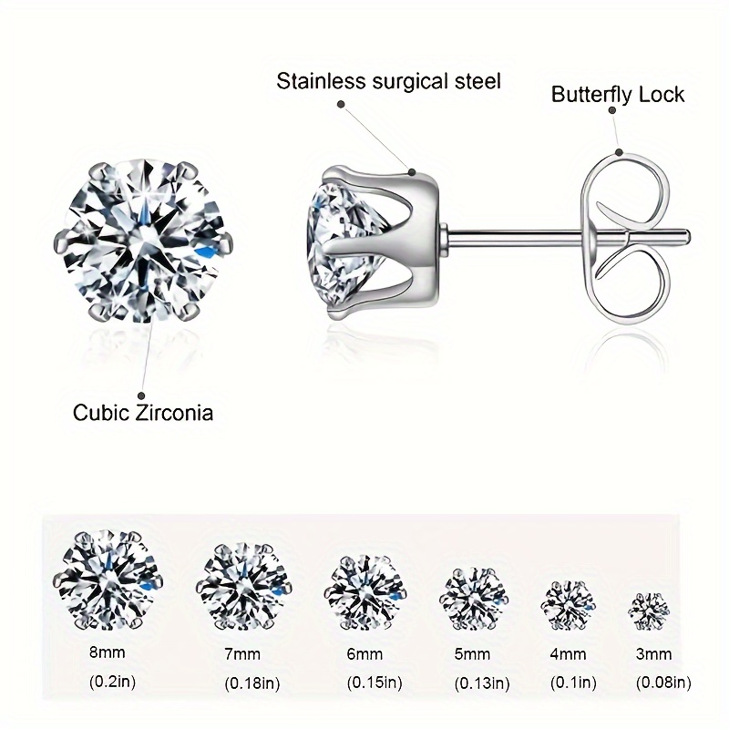 Squared Cubic Zirconia Ear Studs For Men - PAIR