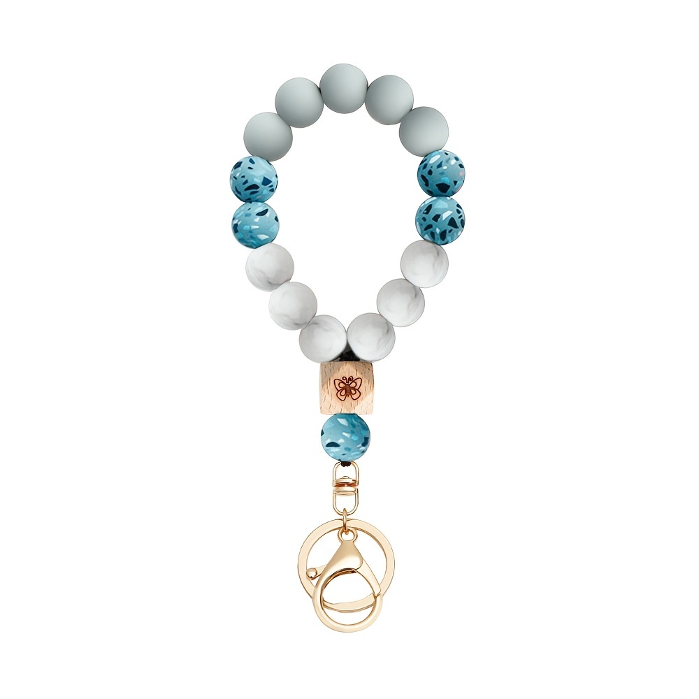 Butterfly Wood Bead Elastic Bracelet Key Chain