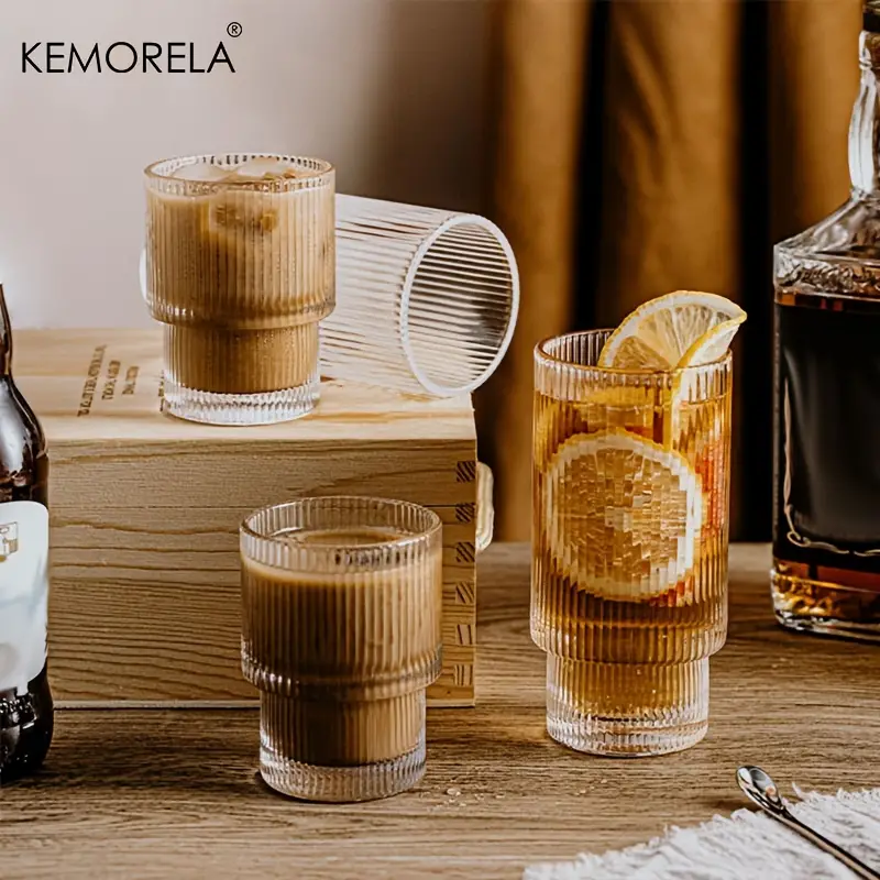 Stackable Ribbed Glassware Glass Cups Set - Temu