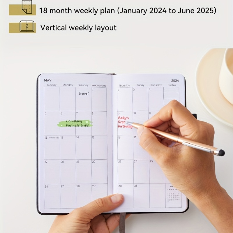 2024-2025 Leather Planner Weekly and Monthly,18 Months Calendar book, 2024  Academic Planner From Jan. 2024 - Jun. 2025, 2024 Appointment Book, Daily