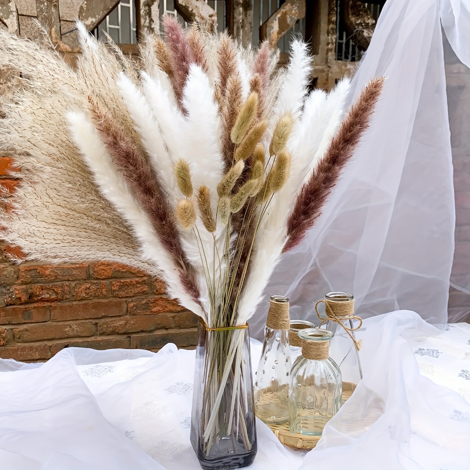 100 piezas de hierba de las pampas secas decoración de la hierba de las  pampas colas de conejo flores secas ramo de hierba de caña para Wedd