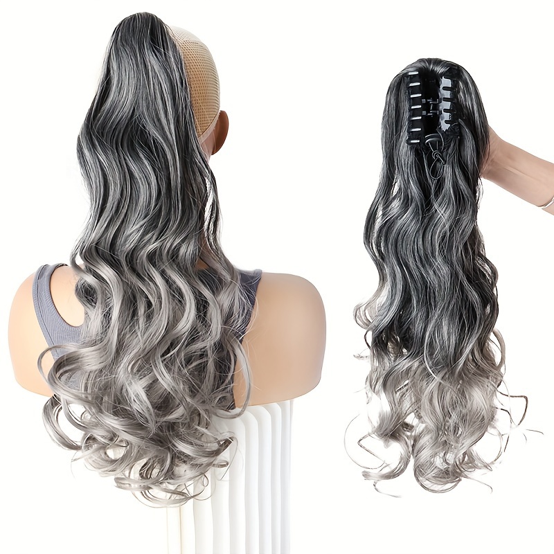 elegant 20 inch gray claw clip ponytail extension long loose  display picture 1
