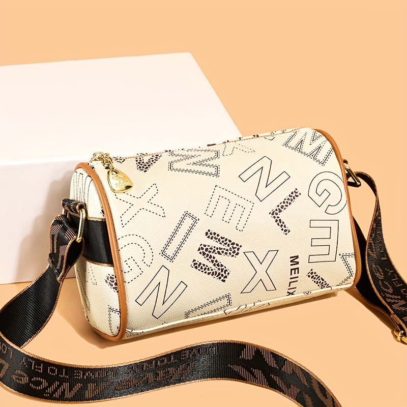 Vintage Letter Print Crossbody Bag, PU Leather Shoulder Bag With Mini Round  Coin Purse, Perfect Sling Bag For Daily Use