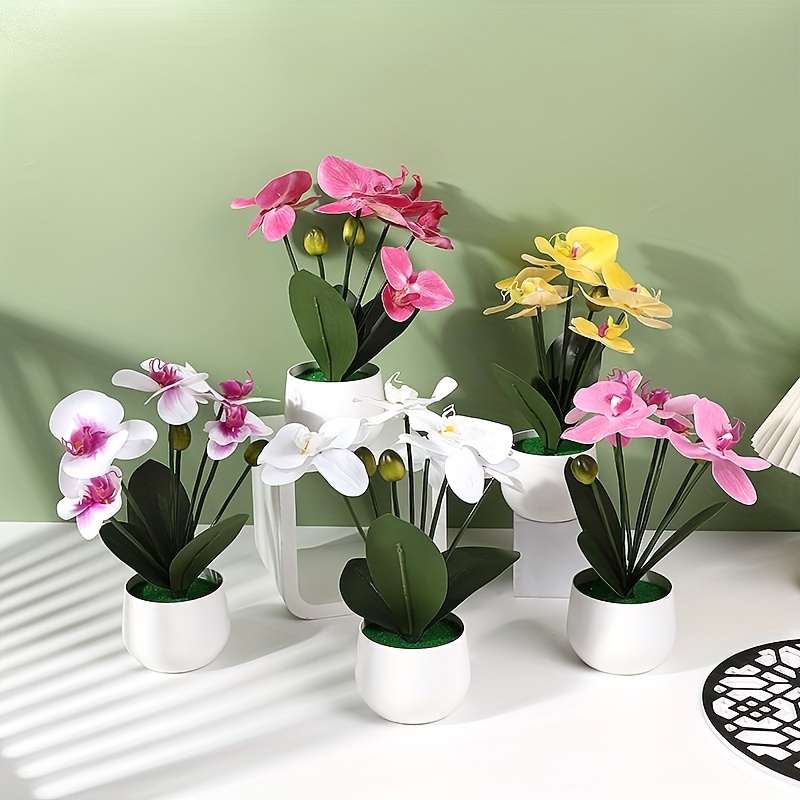 1pc Orquídeas Artificiales Con Jarrón Blanco Arreglos - Temu