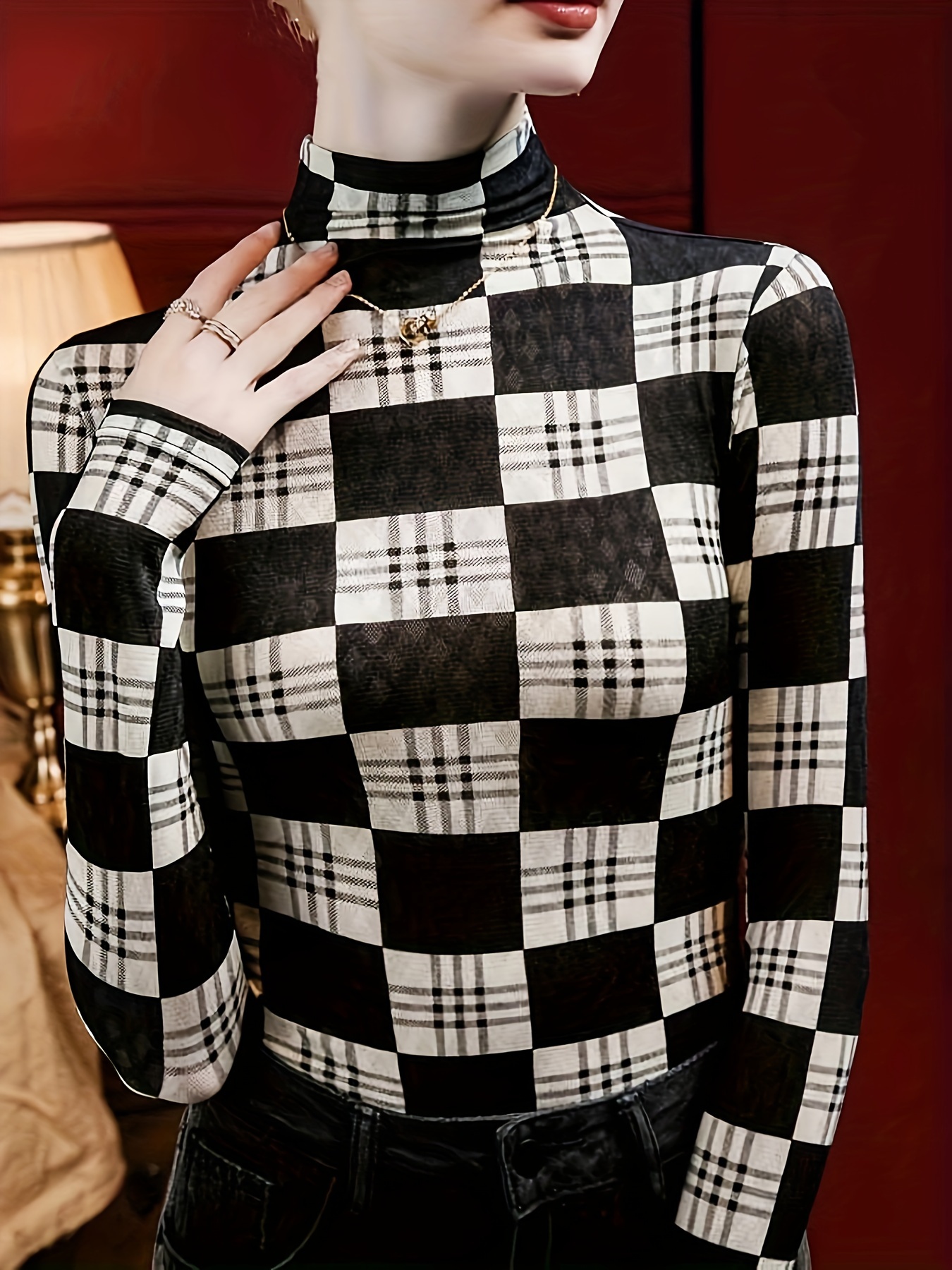 print mock neck t shirt elegant long sleeve top spring Temu