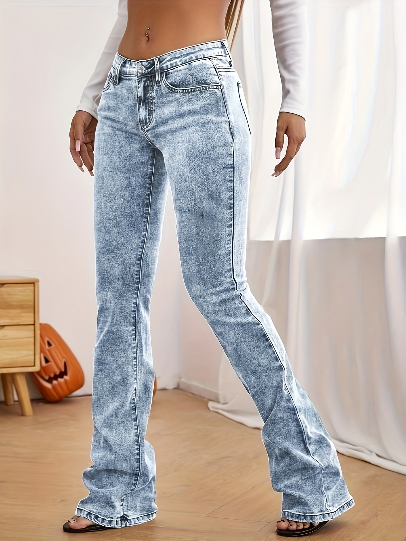  ABZEKH Jeans for Women - High Waist Slant Pocket