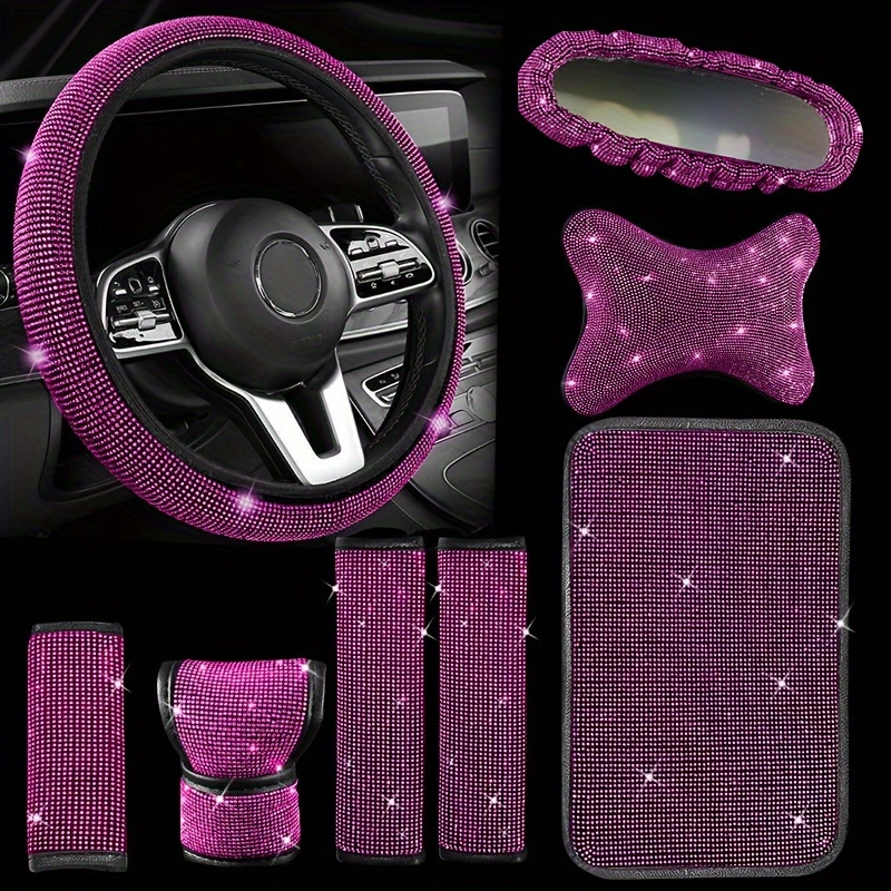 27pcs Bling Car Accessories Set Women Bling Steering Wheel Covers