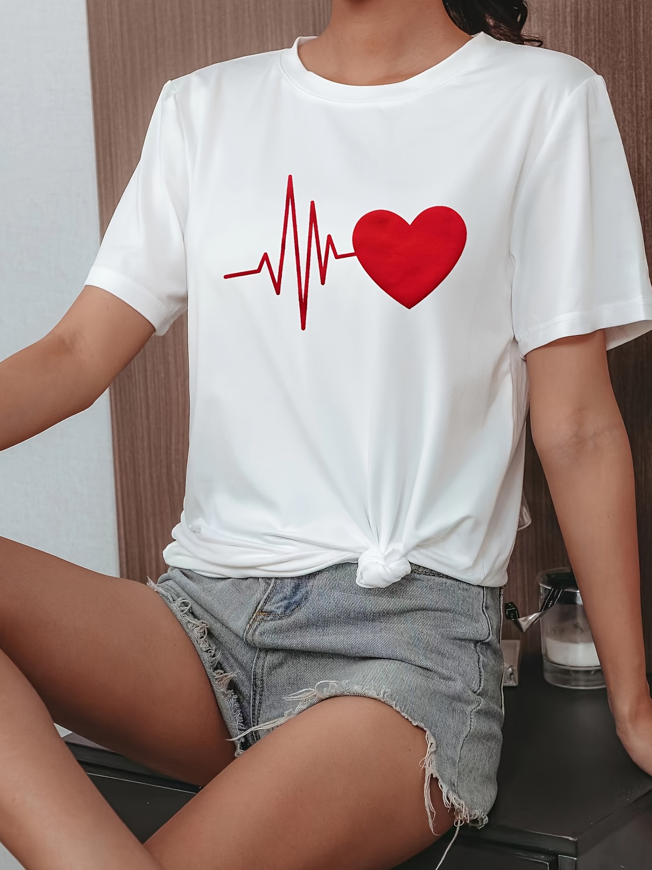 zanvin Womens Valentine's Day Graphic Tees Short Sleeve Love Heart Tshirts  Cute Valentine Gift for Her,White,M 