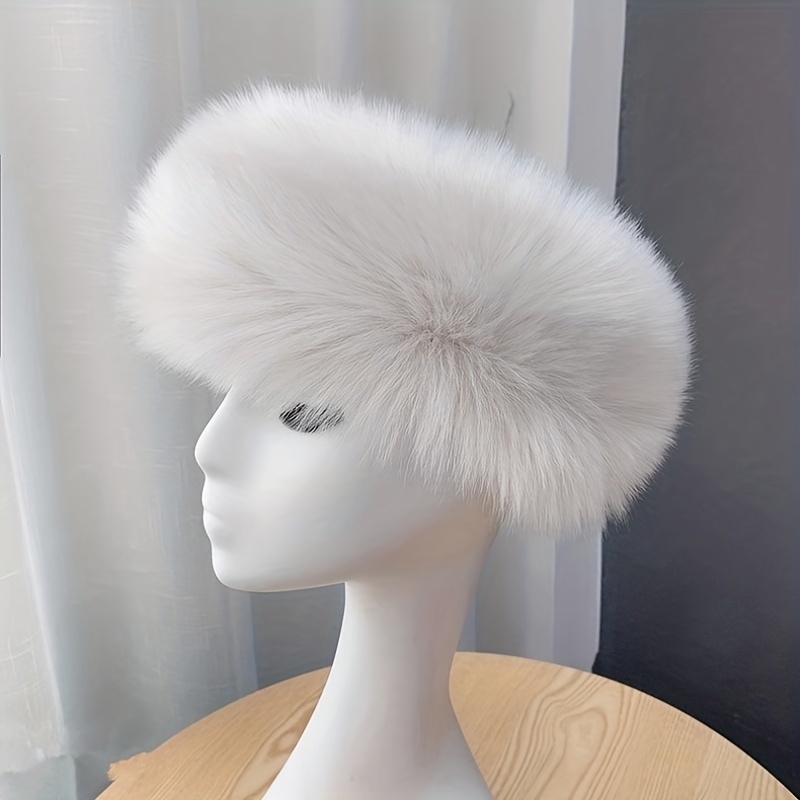 Fuzzy Hat & Fake Cuff Set : Faux Fur Cossack Russian Hat Solid