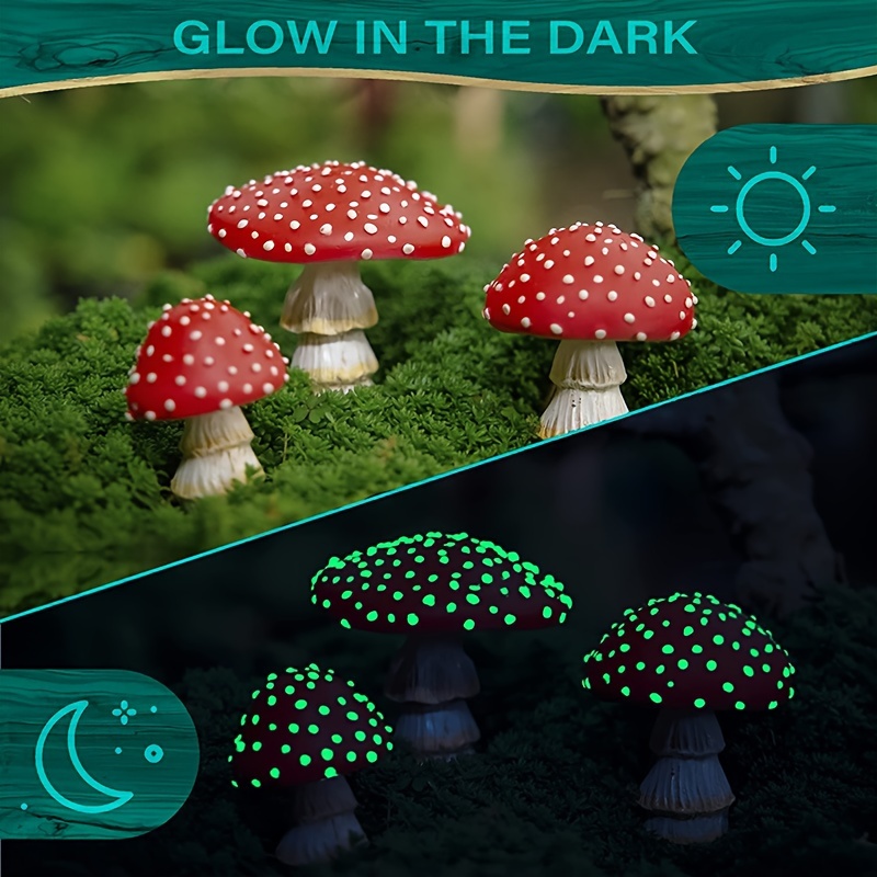 

3pcs Glowing Mushroom Set, Potted Garden Decor, Miniature Landscape Design, Resin Statue Figurines, Outdoor Fairy Garden Accessories