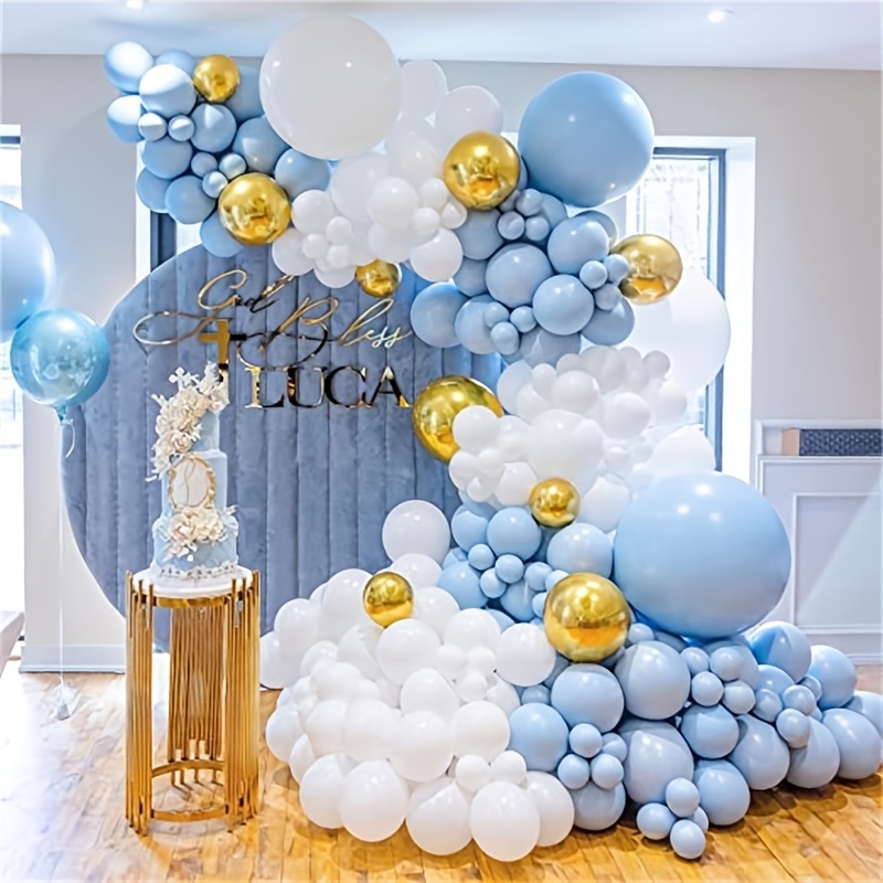 110 pièces bleu, blanc, argent Kit de décoration d'arche de ballon, pour  anniversaire, fête prénatale, mariage, guirlande de ballon de fête -   France