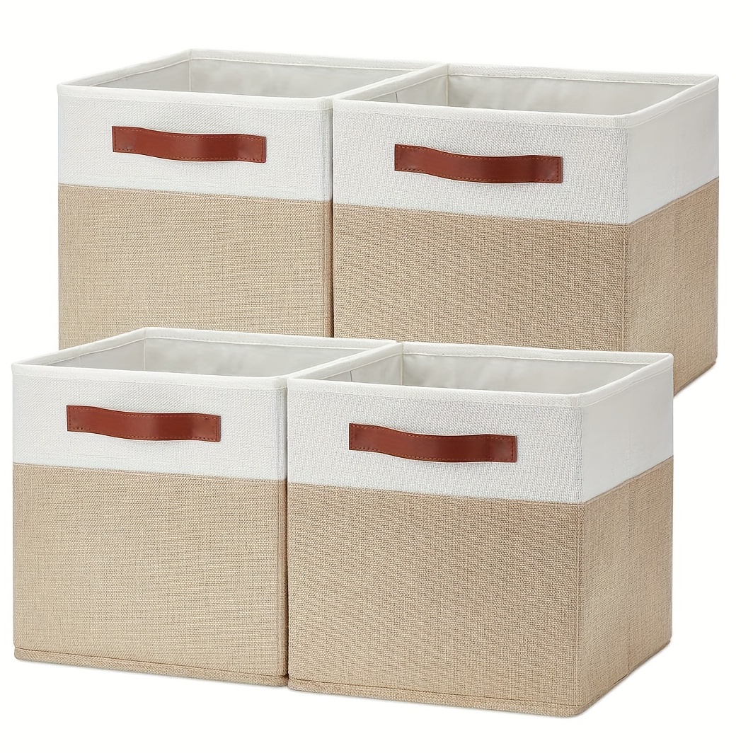 4pcs Cube Storage Box Fabric Basket With Handles Foldable Organizer 11 Inch