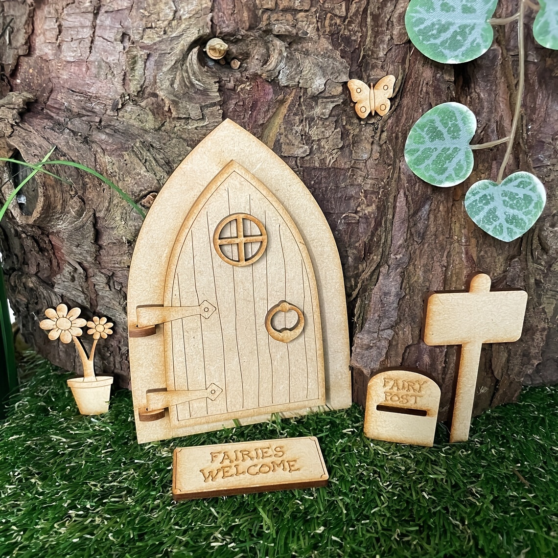Wooden Color Wood Simple Elf Door Set Miniature Christmas - Temu