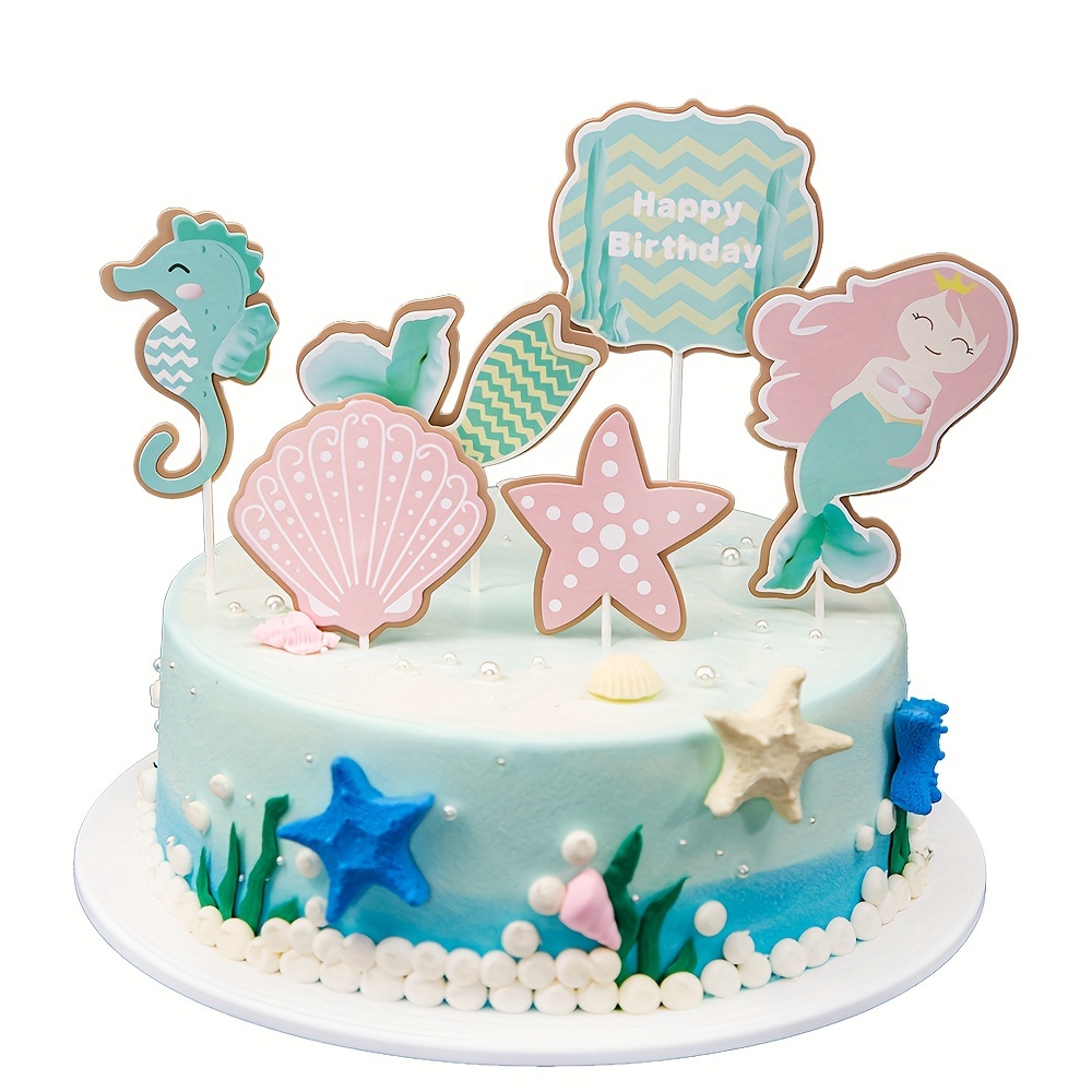 7pcs Set Mermaid Happy Birthday Cake Topper Mermaid Theme - Temu Canada