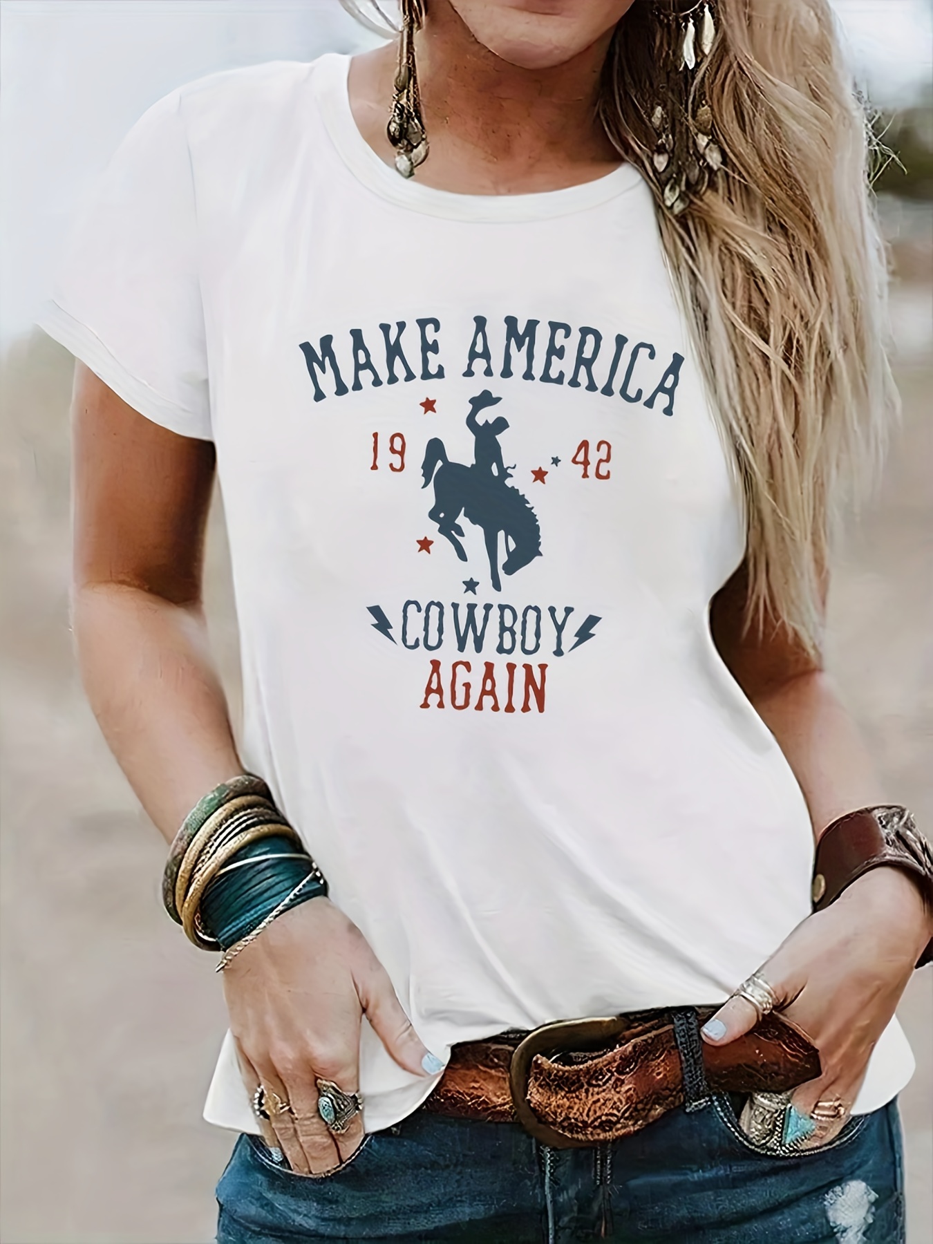 Cowboy Print T shirt Western Style Short Sleeve Casual Top - Temu