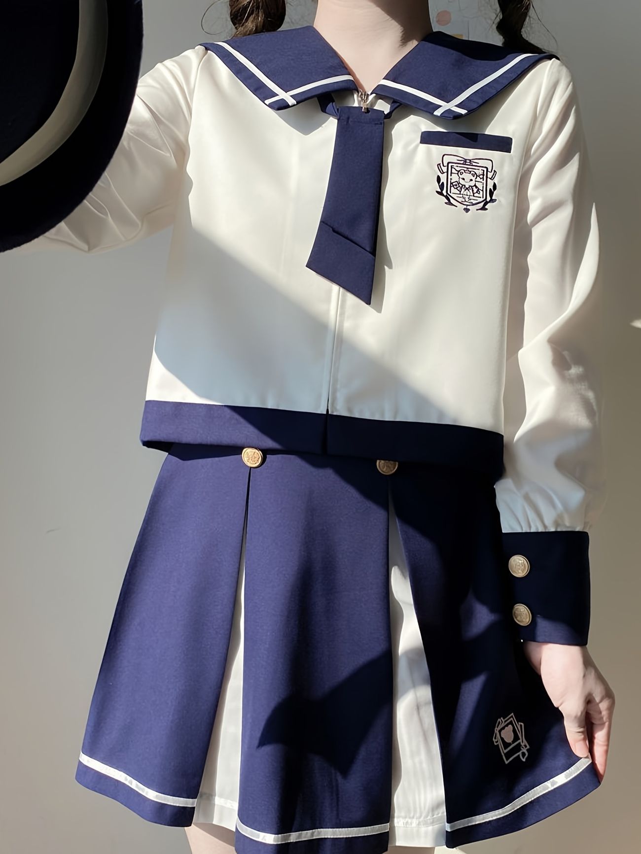 Kawaii Embroidery Sailor Uniform Long Sleeve Top Color Block Skirt Tie  Japanese School Girl Anime Cosplay 'jk' Uniform Women's Clothing -  Clothing, Shoes & Jewelry - Temu