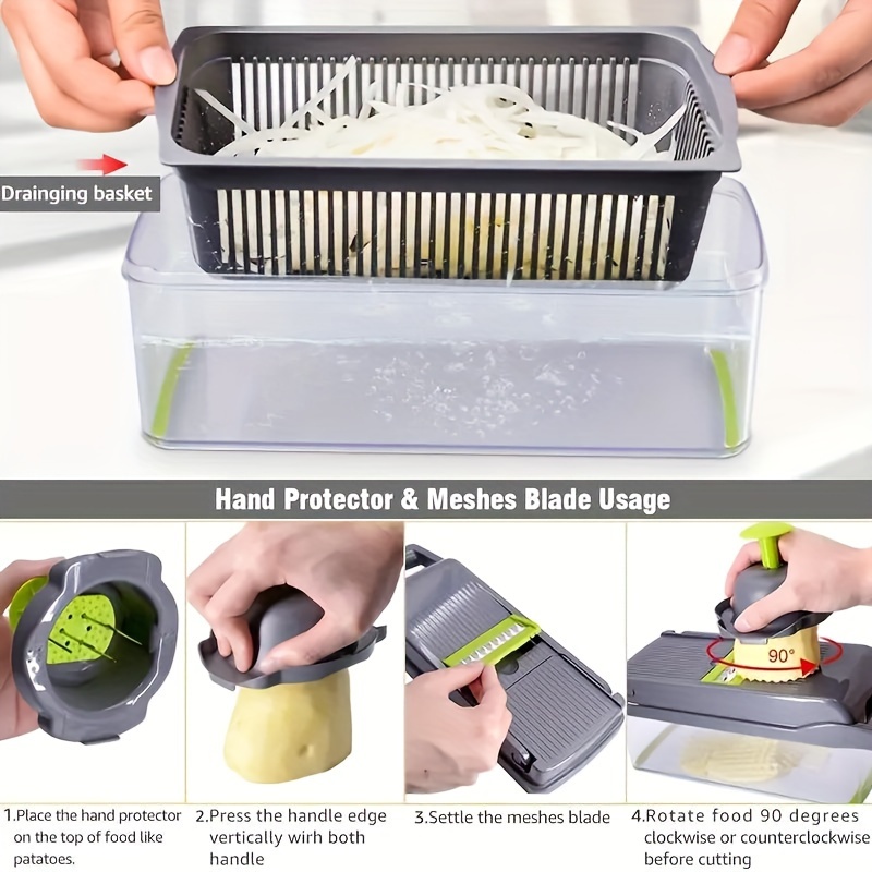 1 Set, 14-in-1 Multifunctional Veggie Chopper, Handle Food Grater