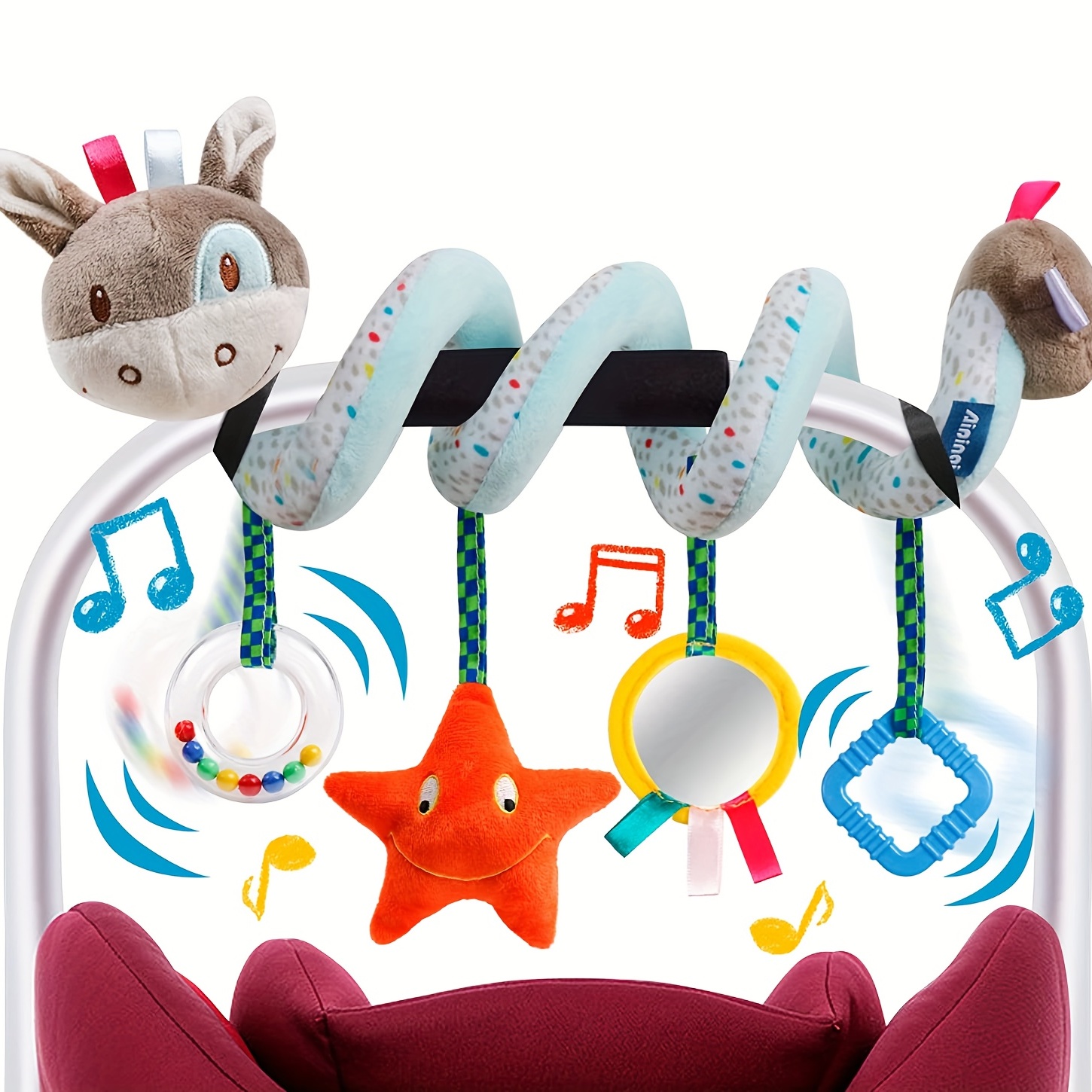 Lambo Jouet Poussette pour Tout-Petit - Jouets Montessori pour Tout-Petits  siège Voiture - Jouets d'arc d'animaux musicaux d'activité détachable pour