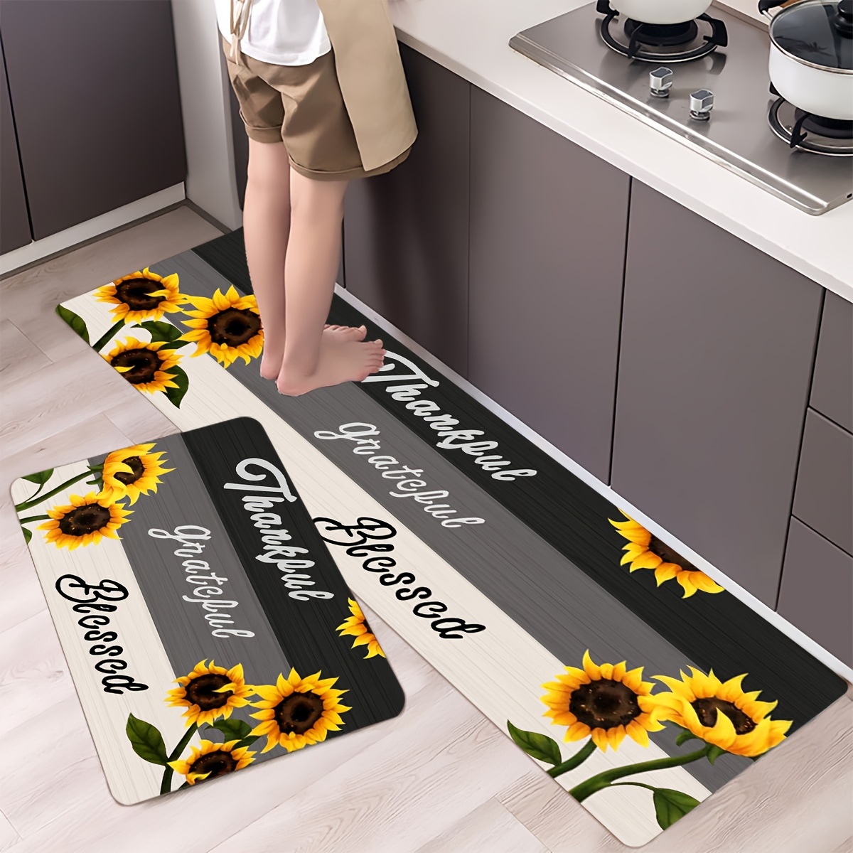 1pc Moderno Patrón Girasol Alfombra Cocina Alfombra Área - Temu Mexico