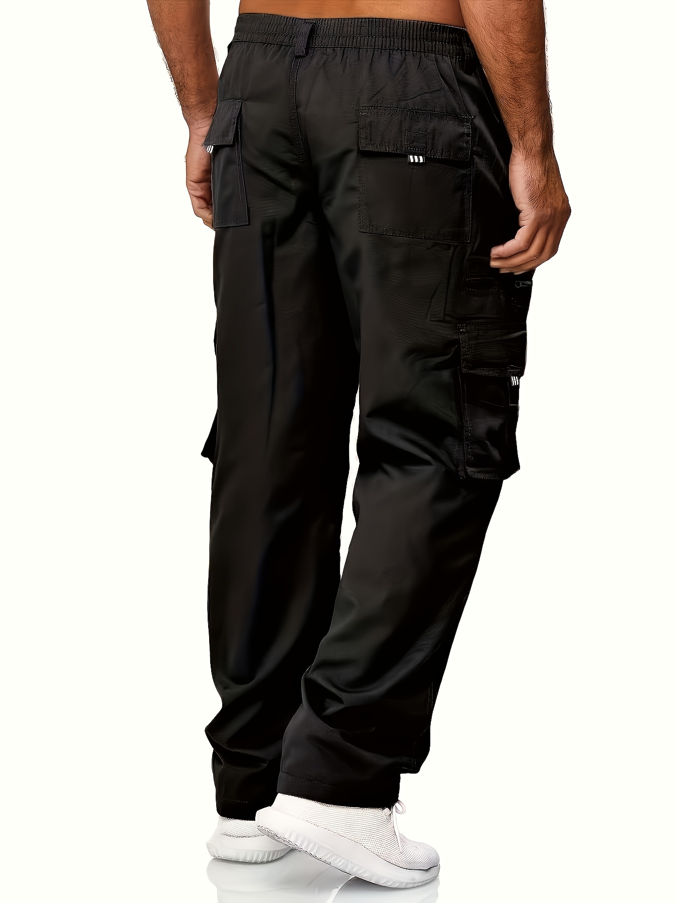 Stretch Cargo Pants for Women Solid Elastic Waist Denim Work Pants Multi  Pockets Comfy Streetwear Jogger Pants Loose Pants(L,Army Green) 