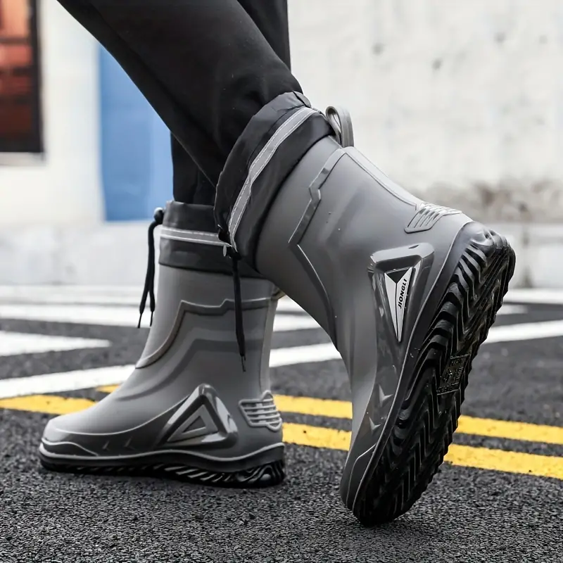 Mens Pvc Rain Boots With Adjustable Buckle Geometric Design Comfy