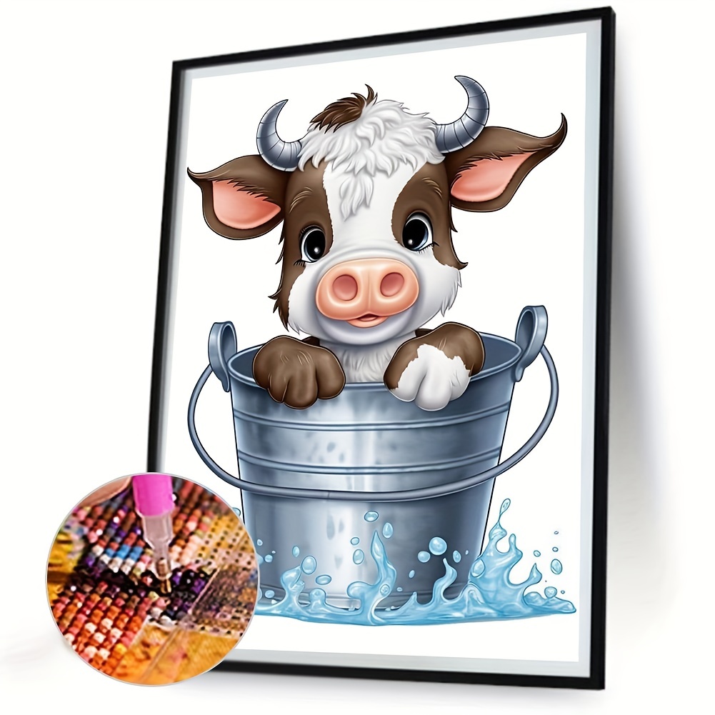 Frameless Diy 5d Diamond Painting Set Bucket Cow Diamond - Temu