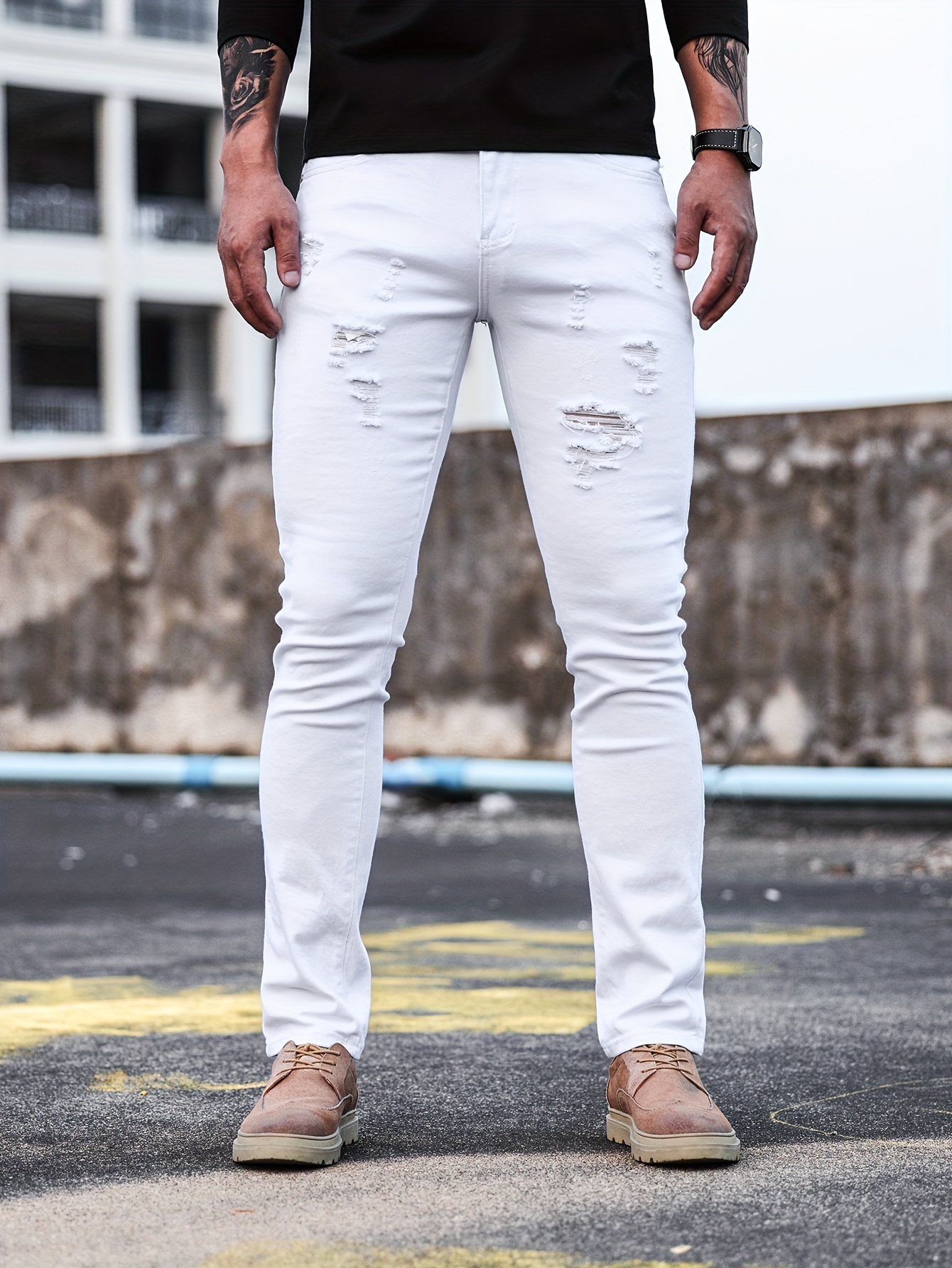 Men's Casual Street Style Slim Fit Stretch Jeans - Temu