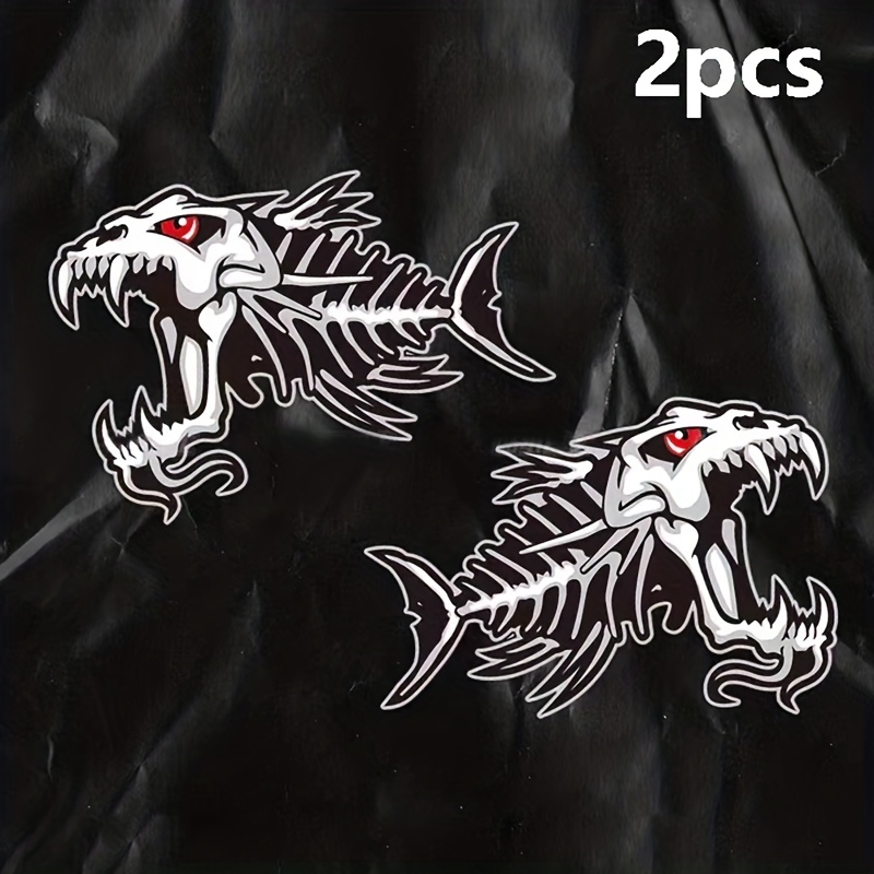 1Pair Black Fish Skeleton Decals Decoration Sticker For Boat Kayak