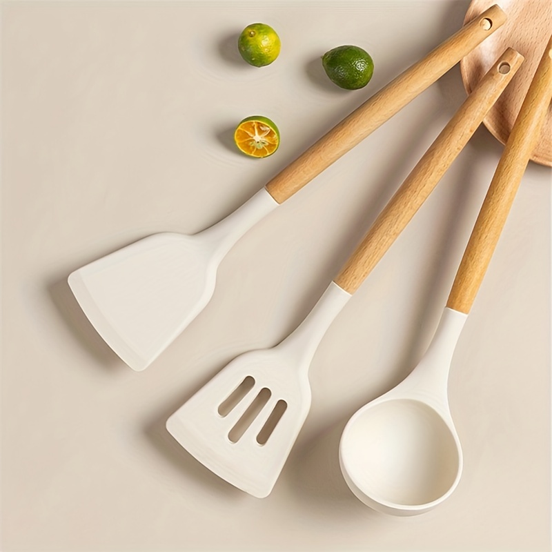 Silicone Spatula Spoon With Wooden Handle, High Temperature Resistant  Non-stick Kitchen Utensils, Suitable For Fish, Biscuits, Eggs, Pancakes,  Cooking - Temu