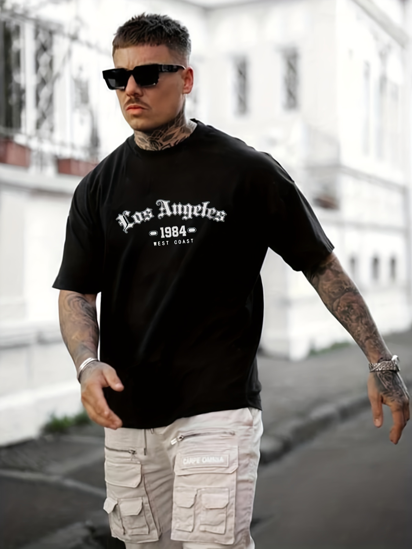 Los Angeles Print, Men's Graphic Design Crew Neck T-shirt, Casual
