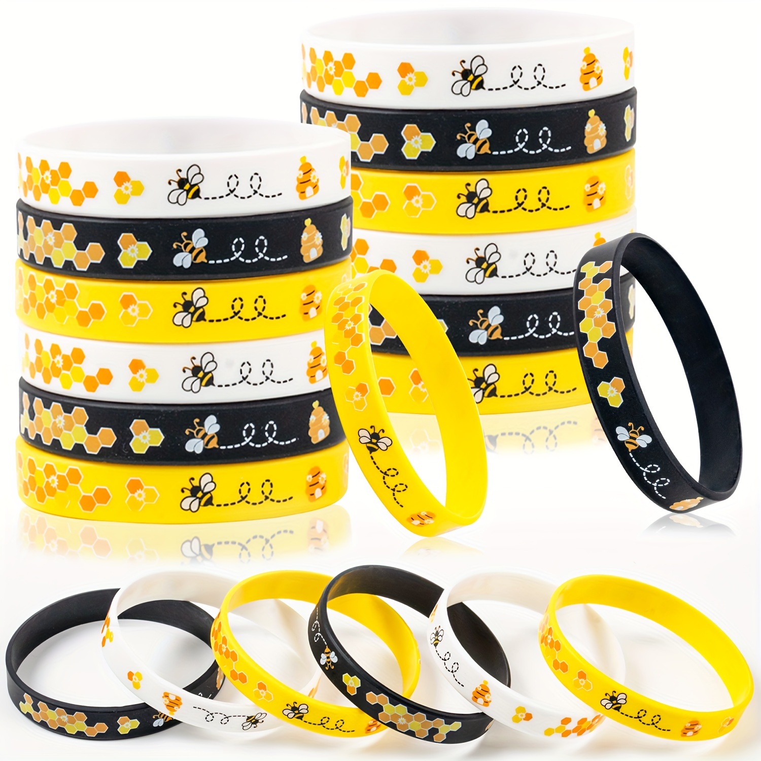 

12pcs, Bee Bracelet Silicone Bee Wristband Assorted Color, Bee Theme Party Favors, Bee Teachers Decorations Classroom Decorations Bee Birthday