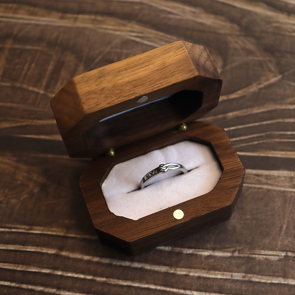 Small Rectangle Bevel Solid Wood Walnut Ring Box
