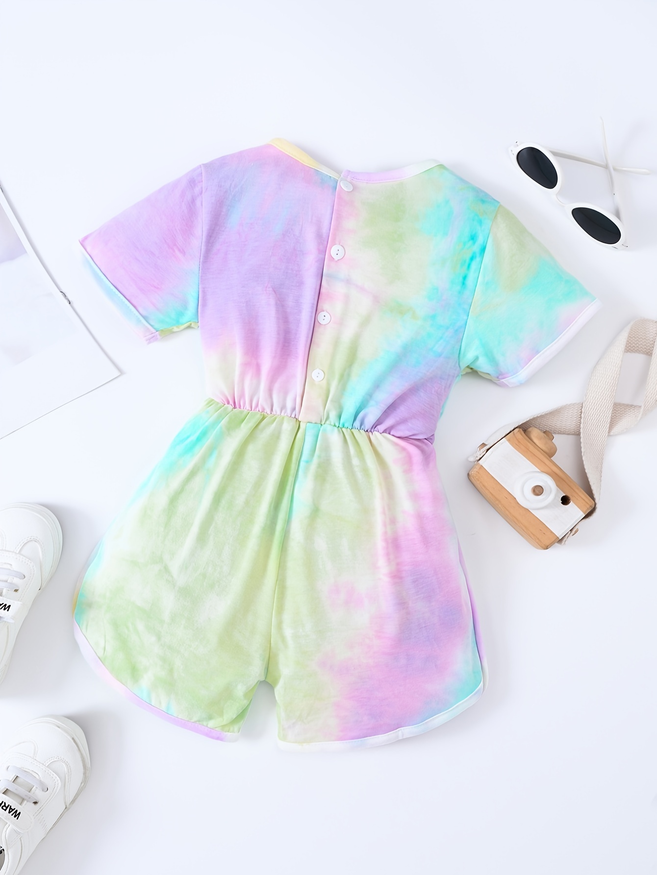 Girls Tie Dye Romper Short Sleeve Jumpsuit Kids Summer Clothes