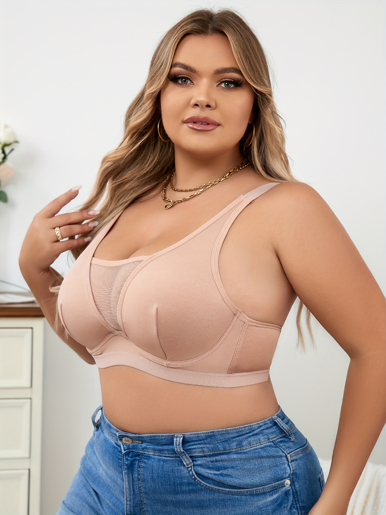 Plus Size Sexy Bra Women's Plus Plain Full Cover Non Padded - Temu