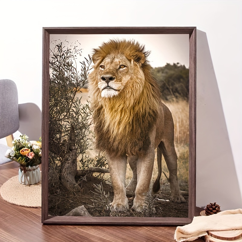 

1pc 5d Diy Artificial Full Round Diamonds Painting Set For Adults Beginners, Frameless Lion Pattern Diamonds Art For Home Wall Decoration And Gift 30*40cm