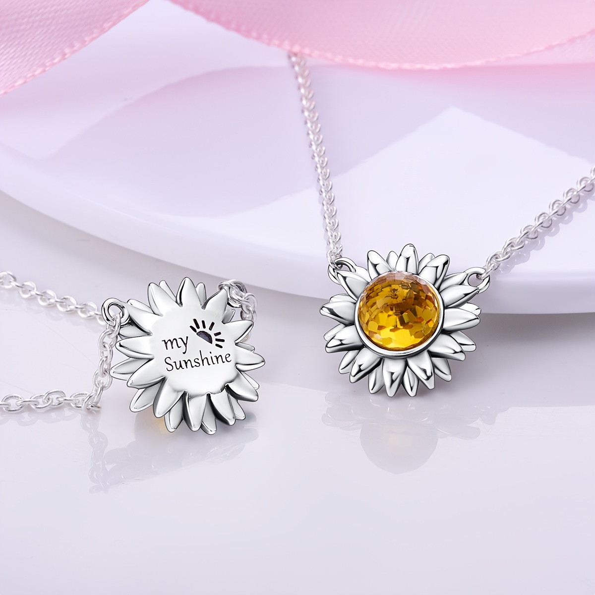 Collana Girasole in Argento 925 e Zircone