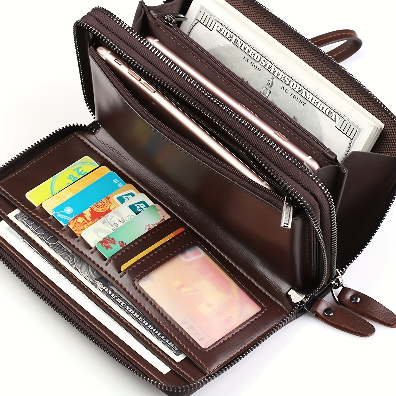 PU Leather Long Business Wallet for Men, Men's Double Zipper Clutch Bag,  Business Hand Clutch Bag for Women, Large Cell Phone Purse for Business  Card
