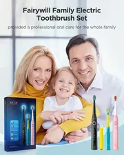 fairywill electric toothbrush family kit 3 sonic powered 40 000 vpm toothbrushes for adults kids 10 brush heads smart timer waterproof 4h usb charge for 30 days details 0